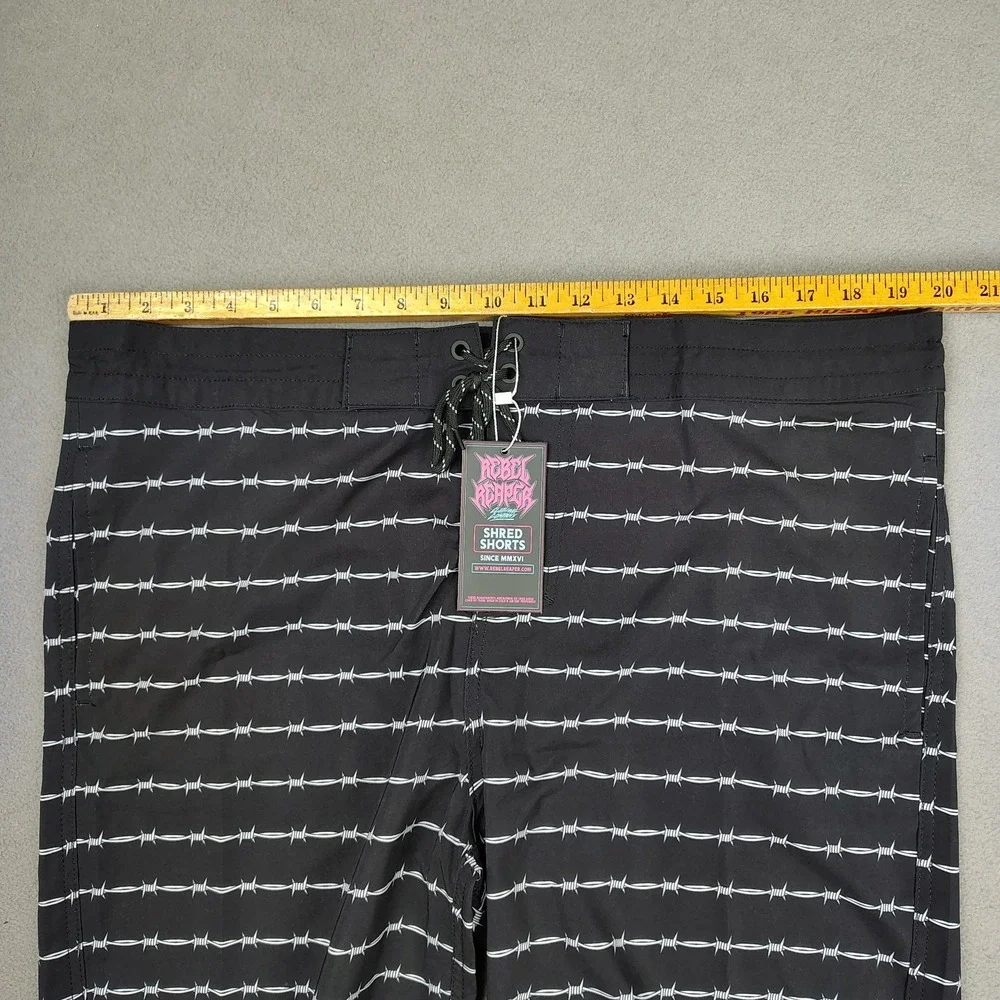 Rebel Reaper Board Shorts Swim Trunks Men 2XL Black Barb Wire Tattoo 8